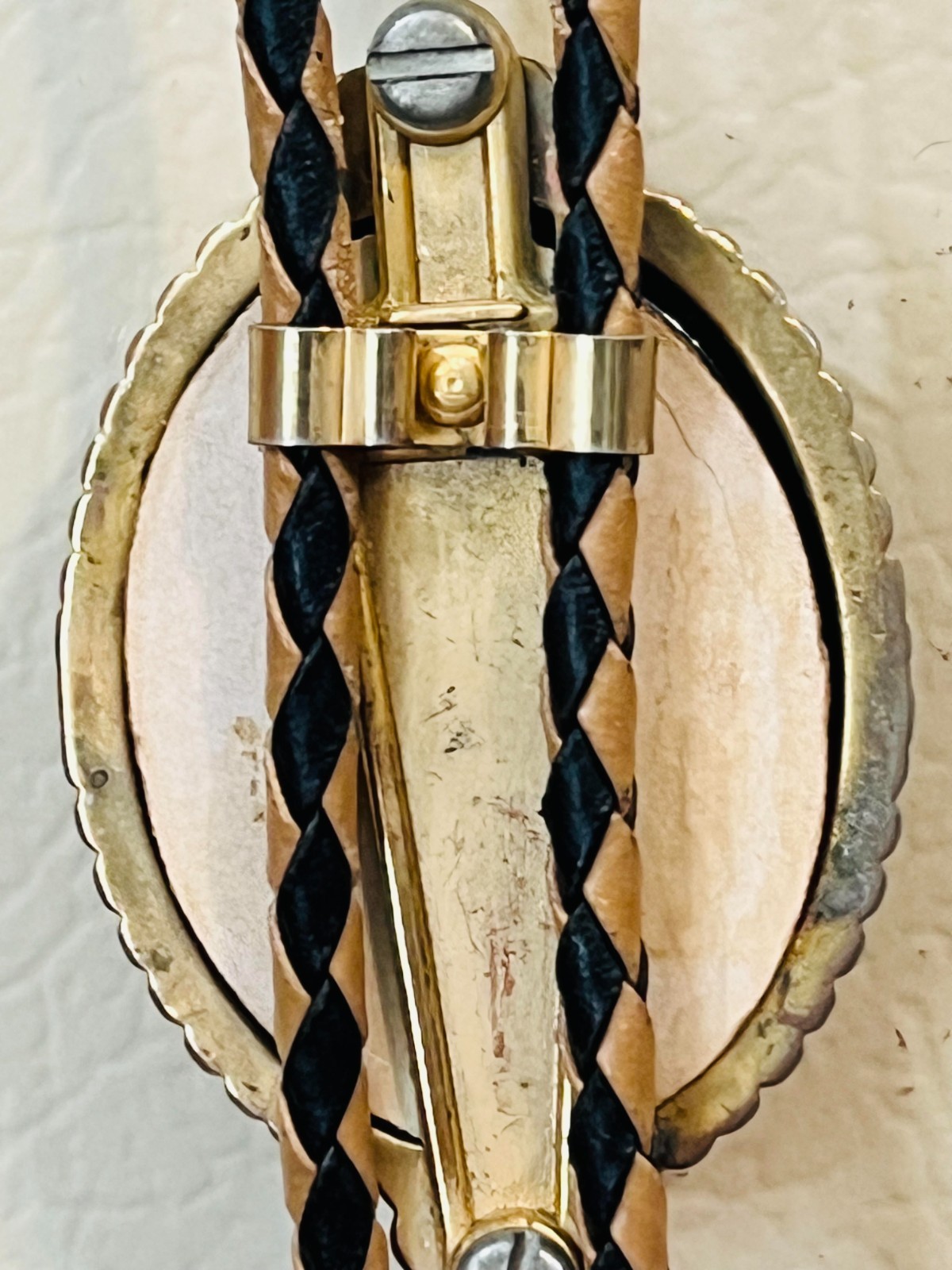 Vintage Mid Century Lucite Turquoise Chips Gold Flake Foil Western Bolo Tie MCM