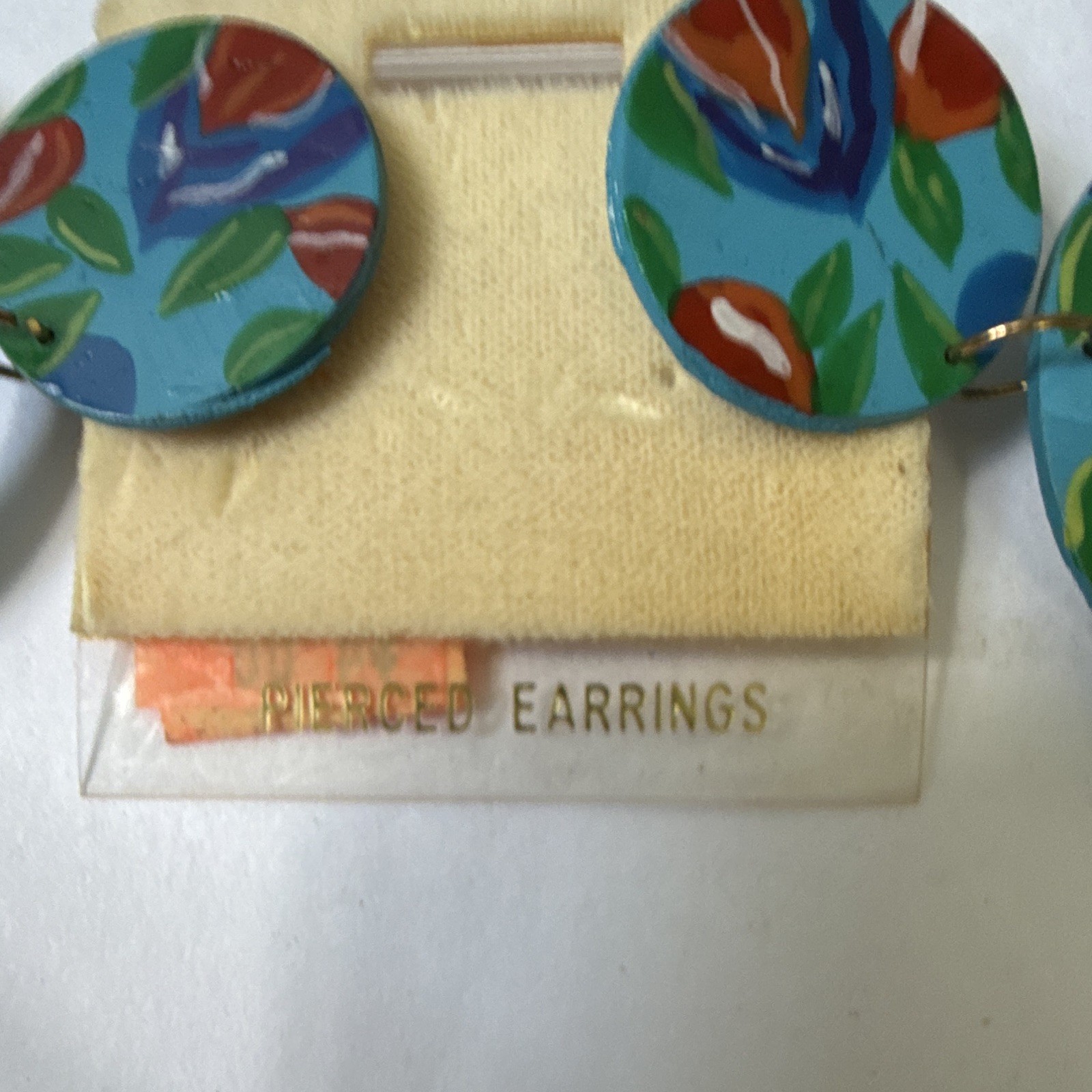 Vintage Multicolor Floral Round Dangle Earrings Plastic Butterfly Back 3.25in