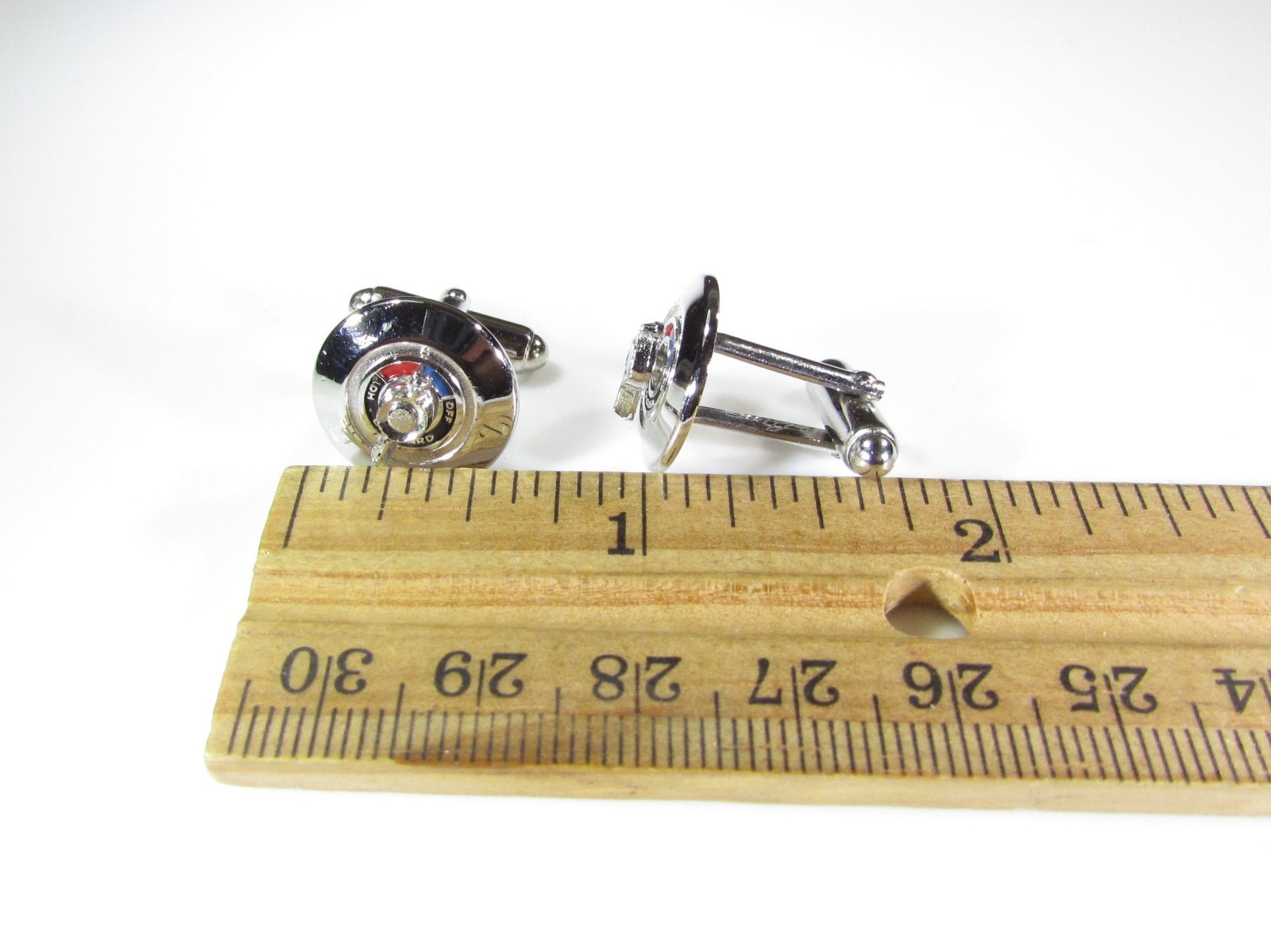 Vtg Anson Mixing Valve Cufflinks MCM Chrome Red Blue Leonard Novelty Shower Knob