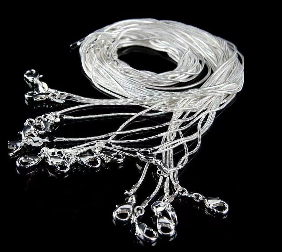 Wholesale 100pcs 1.2mm/2mm Unisex Silver Plated Snake Chain Necklace 16″-24“