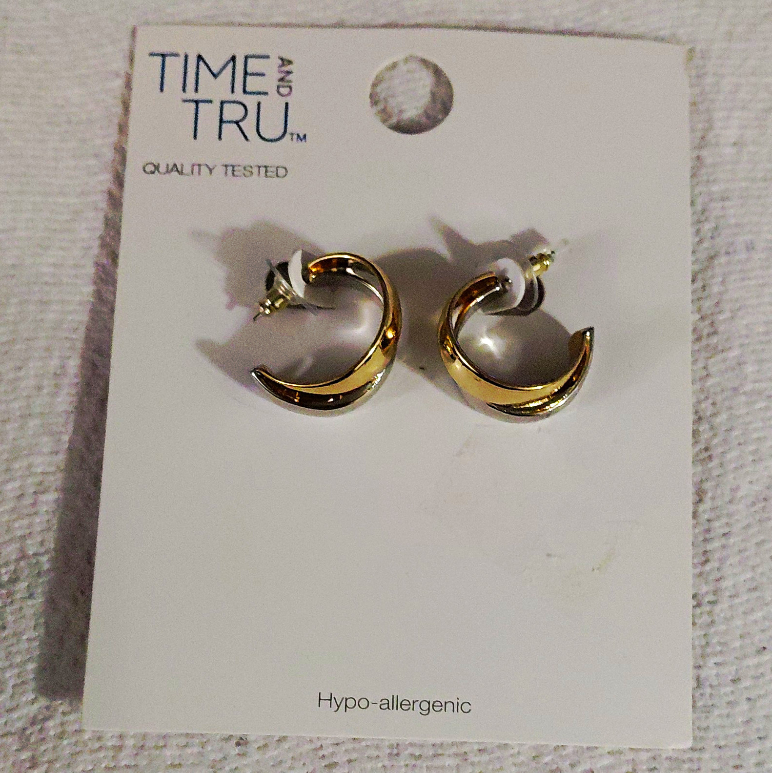 Time and Tru Gold Tone and Silver Earrings Hypoallergenic, Butterfly Closure
