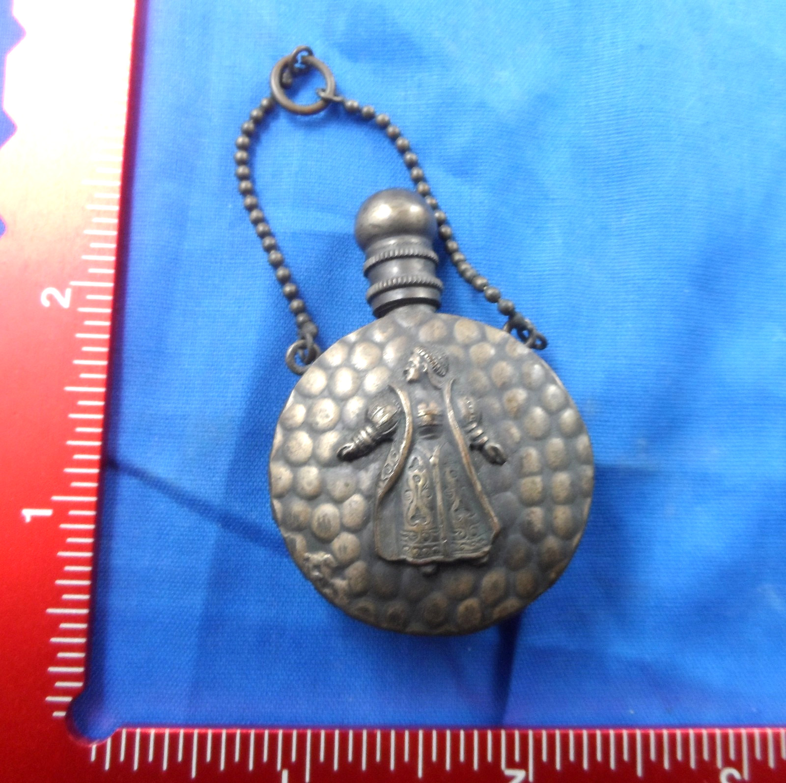 Antique Metal Victorian Figures Pendant 2-3/8″ Vintage Chatelaine Perfume Vessel