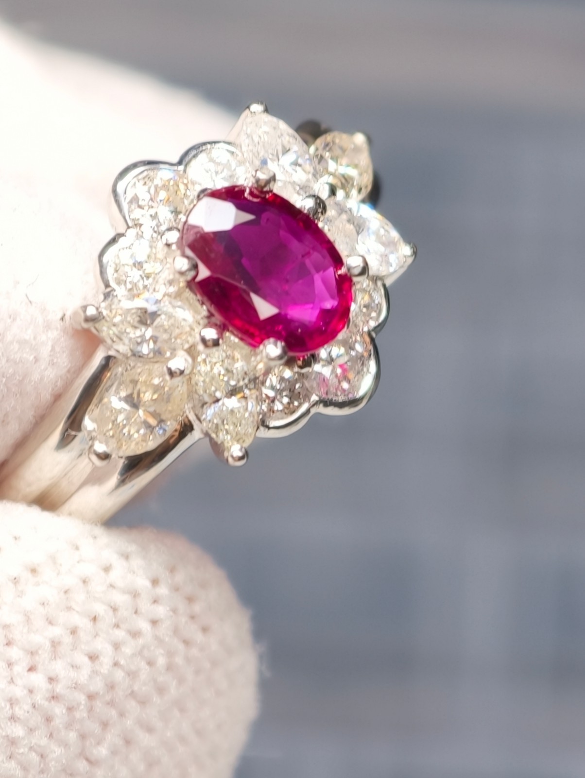 Exquisite Natural Ruby Ring (0.70 ct) with 0.78 ct Diamond Accents in Pt900