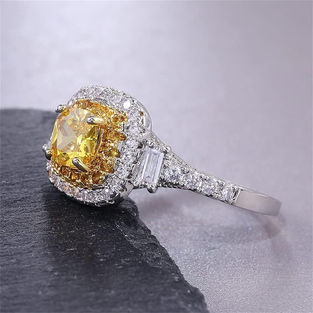 Gorgeous Valentine Gifts Ring 2 Ct Yellow Simulated Diamond Ring Silver Plated