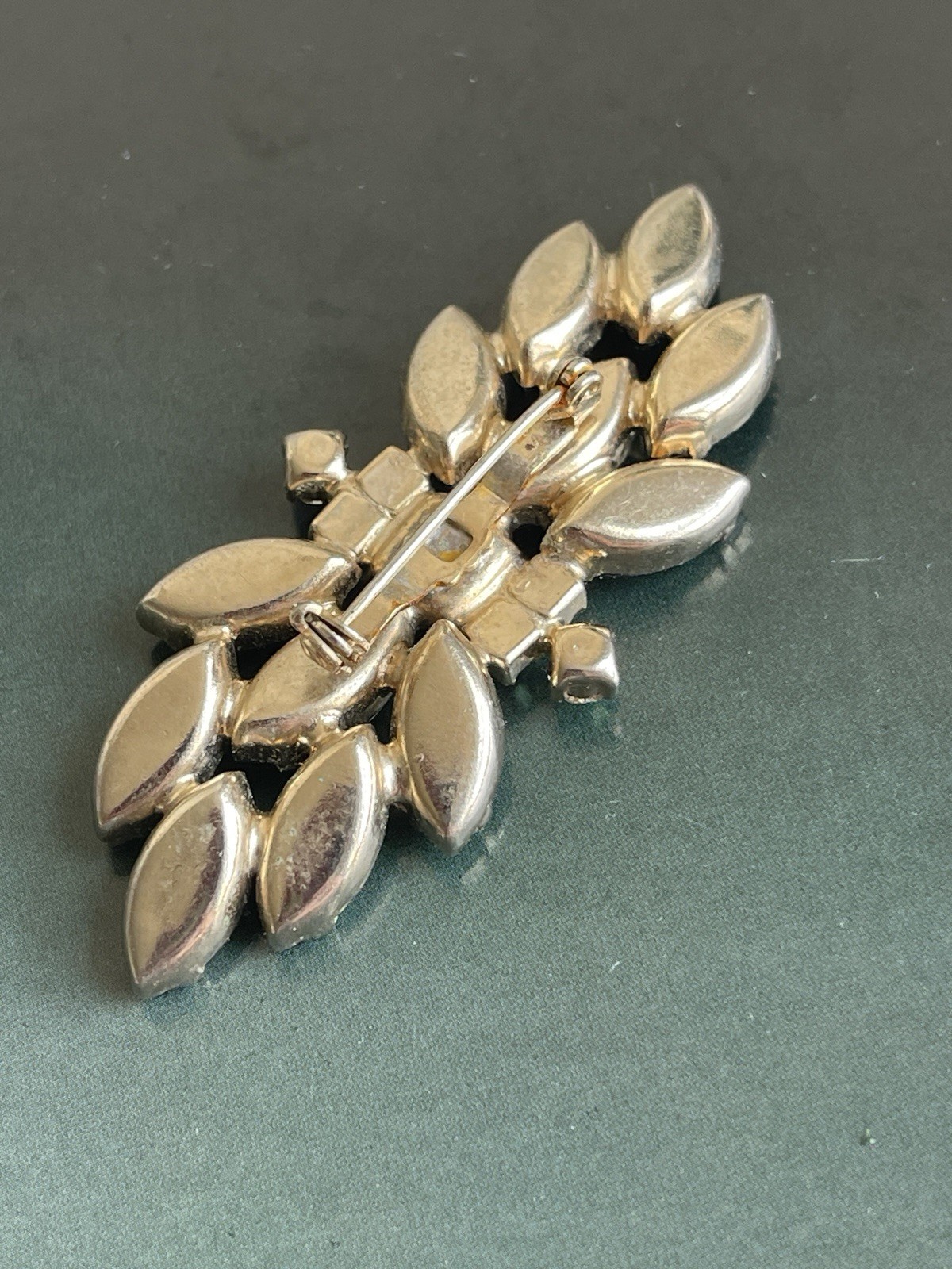 Vintage Juliana slyle black navette rhinestone brooch AB unmarked