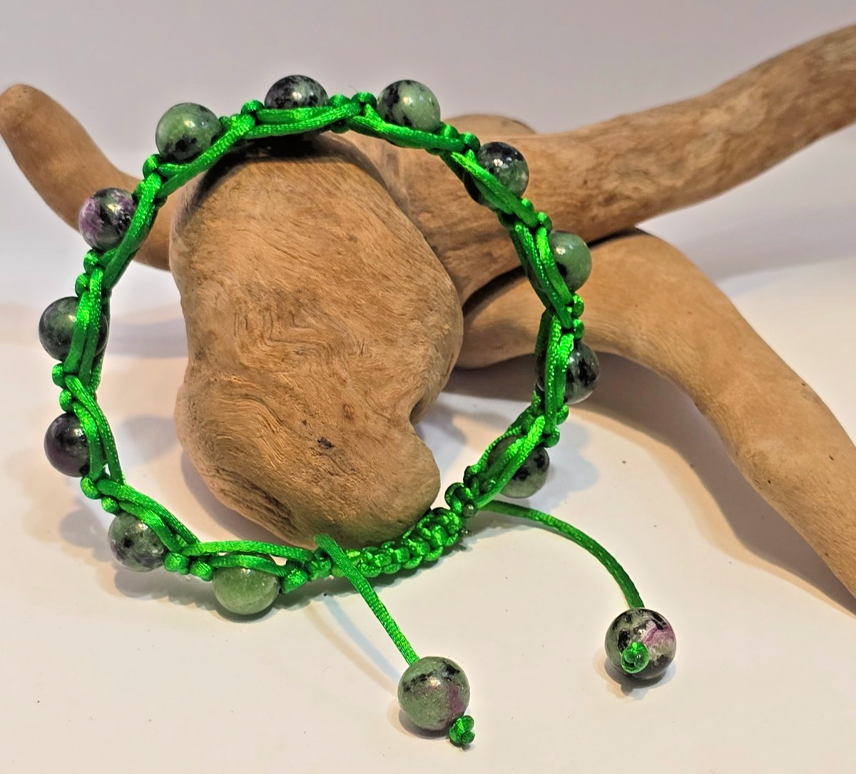 Macrame and Ruby Zoisite Gemstone Bead Adjustable Bracelet