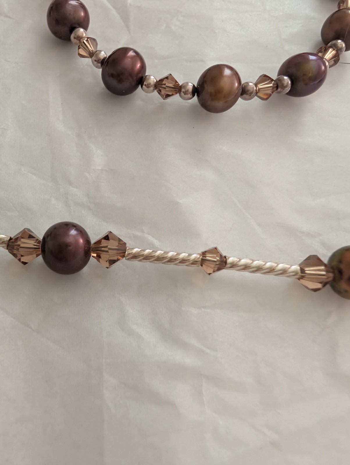 925 Sterling Freshwater Pearl Necklace Bracelet Earrings Set Bronze
