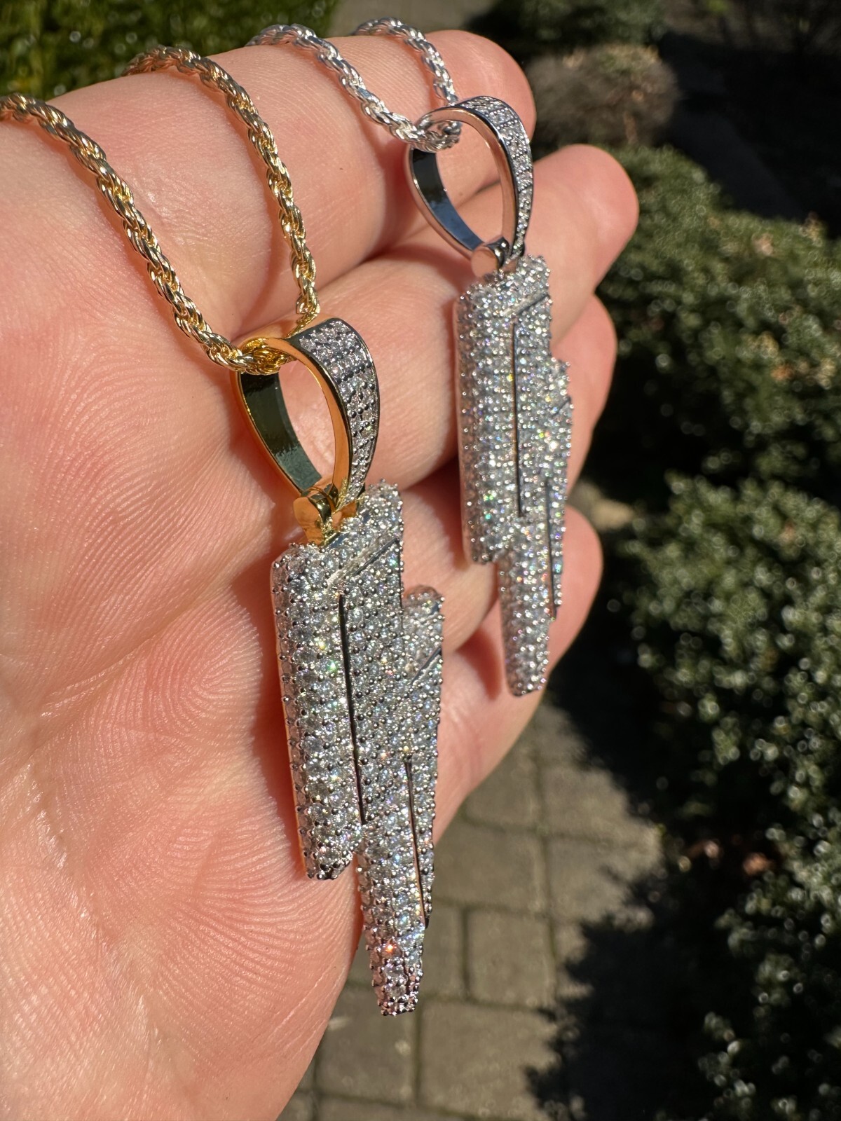 VVS MOISSANITE Iced Hip Hop Real Silver / Gold Lightning Bolt Necklace Pendant