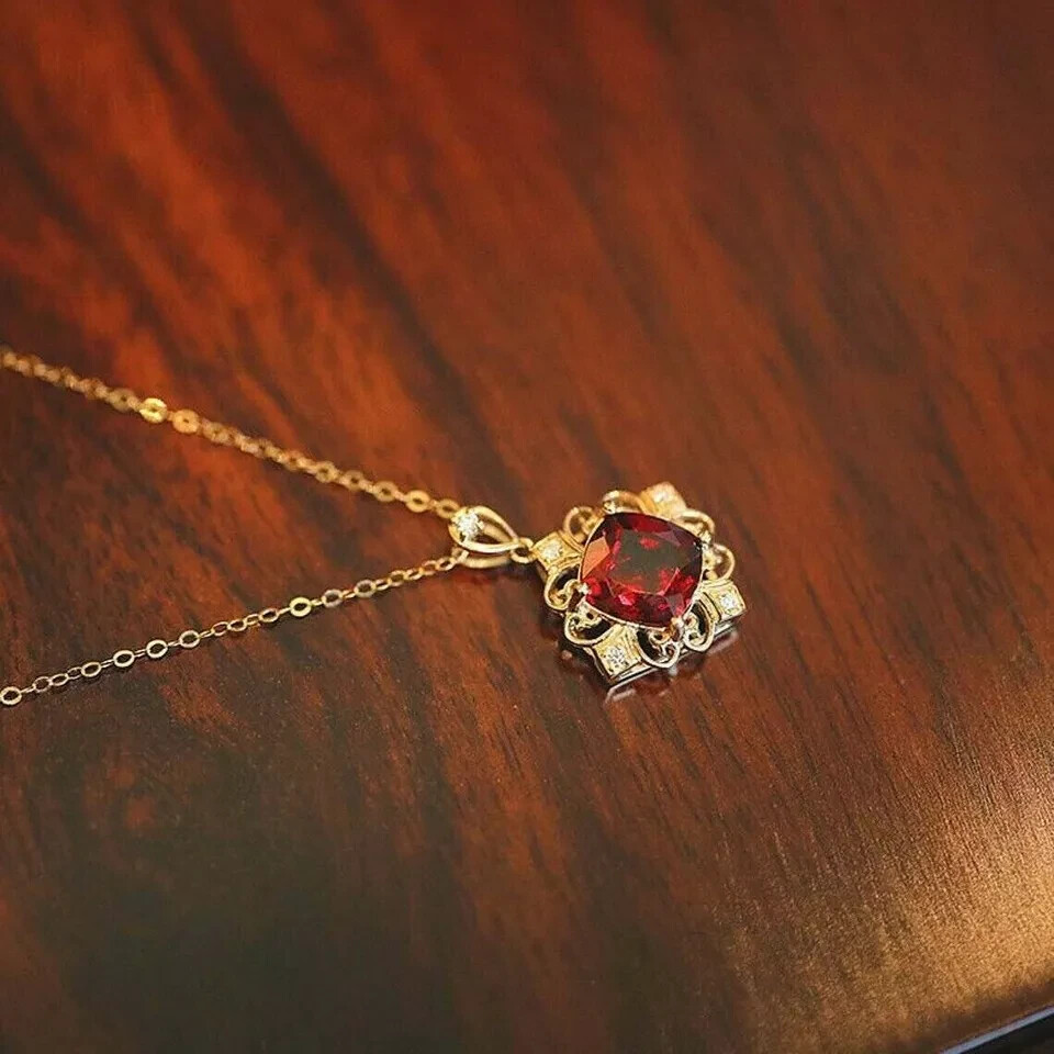 3Ct Cushion Cut Red Ruby Women’s Pendant 14K Yellow Gold Finish With Free Chain