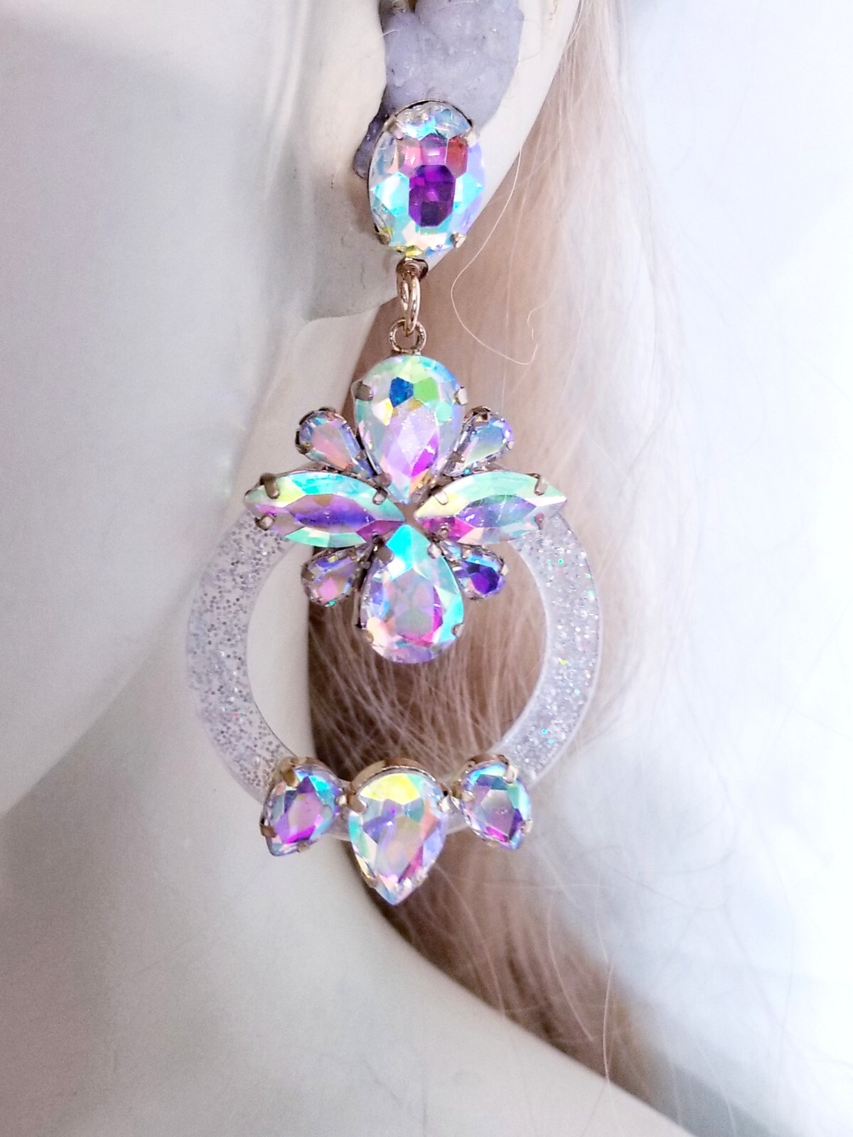 Drop Dangle Chandelier Earrings 3.3 inch AB Rhinestone Acrylic Hoop Pageant Prom