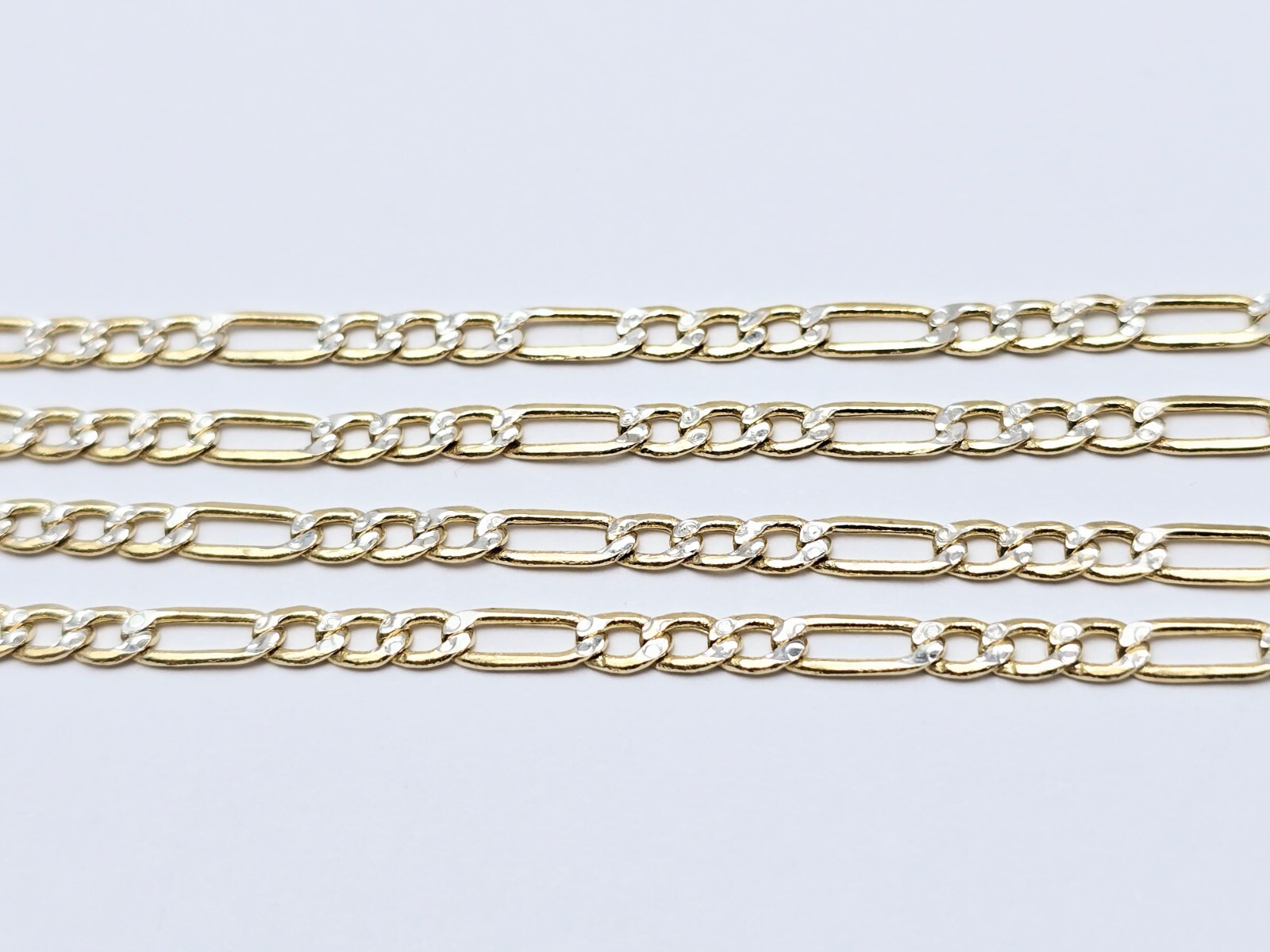 14K Solid Two Tone Multi Color Gold Diamond Cut Figaro Link Chain Necklace 22″ L