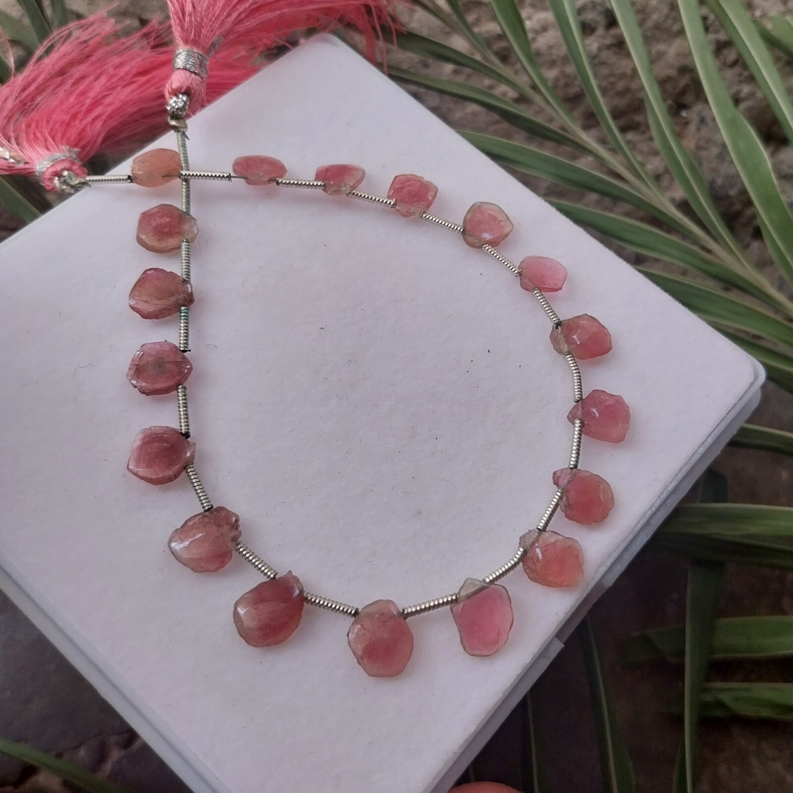 24 Ct 6×8-7×8.5 MM Natural Pink Color Tourmaline Smooth Slice 8 Inch Necklace