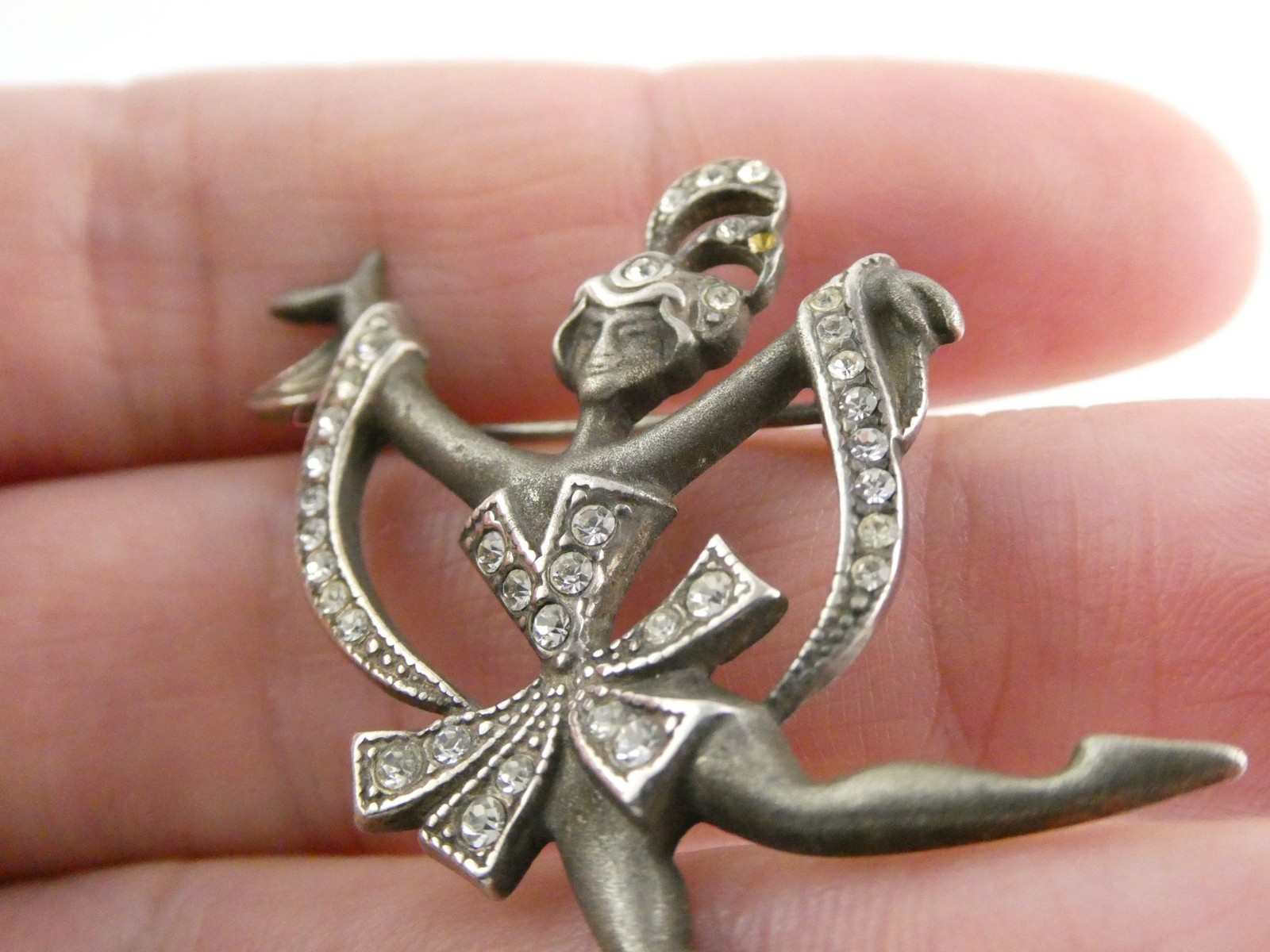 Vintage Sterling Silver White Rhinestone Dancer Ballerina Brooch Pin 6g 2 Inch