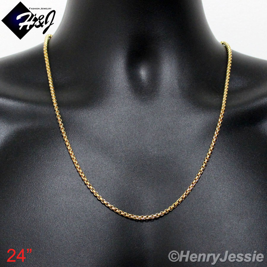 18-36″MEN Stainless Steel 3mm Gold Plated Box Link Chain VIRGIN MARY Pendant*G26