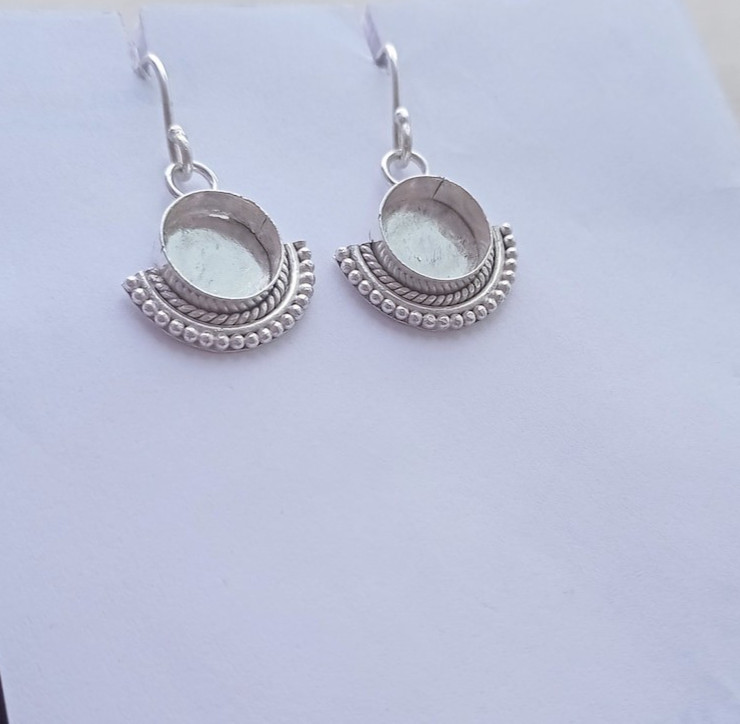 925 Sterling Silver Blank Bezel Earring Settings -Round Cup with Granulated Boho