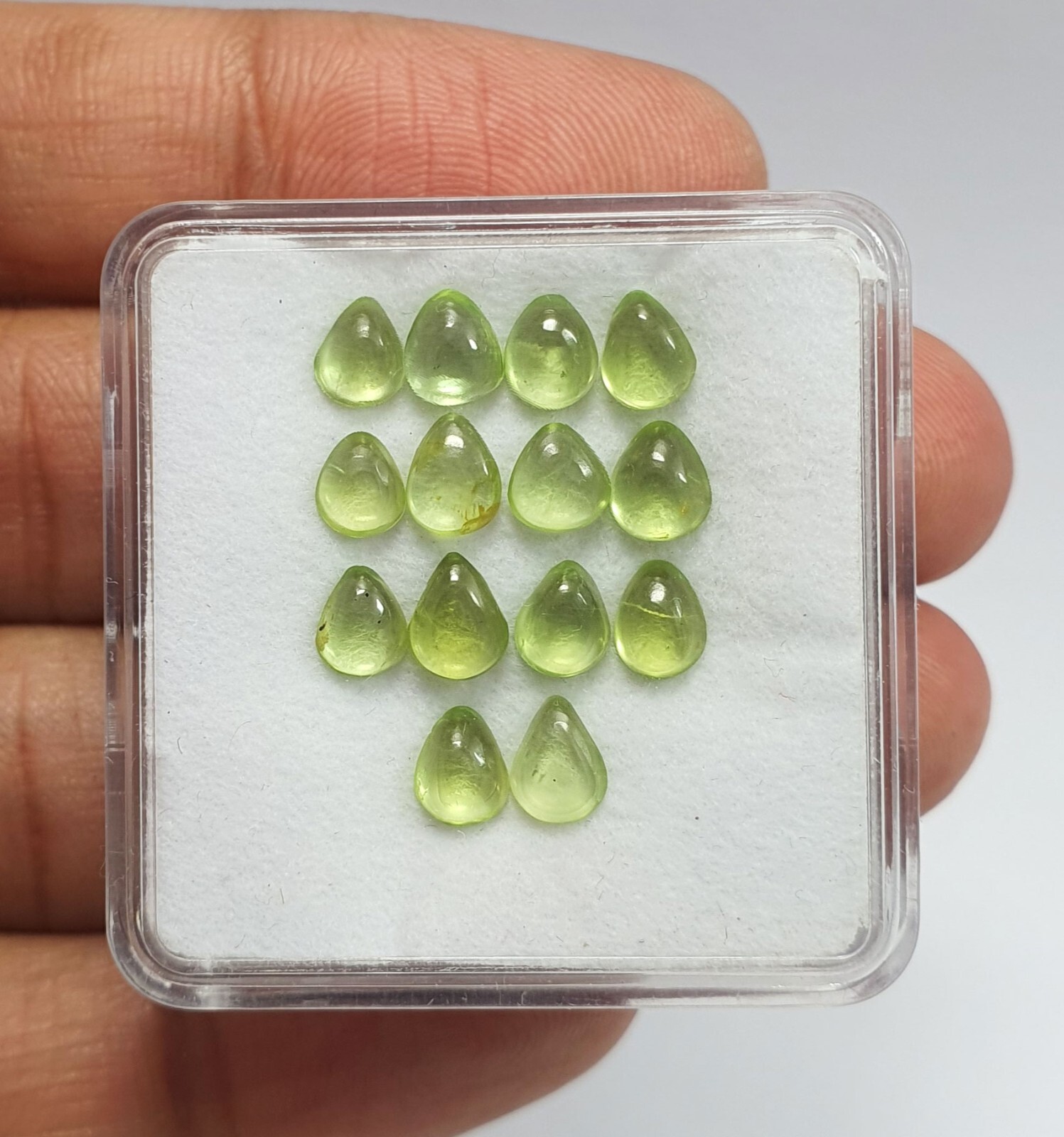 14 Pcs Natural Green Peridot Pear Cabochon Lot AAA Quality Loose Gemstone 6.65Ct