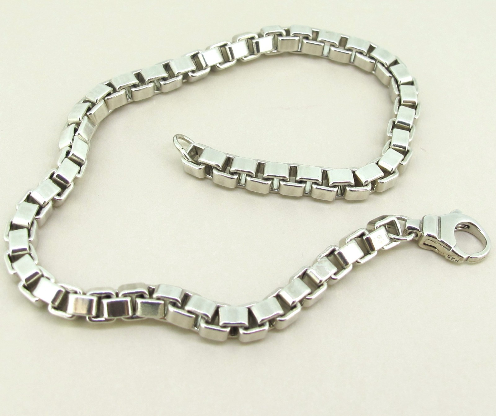 4mm Sterling Silver Box Link Chain Bracelet 8”