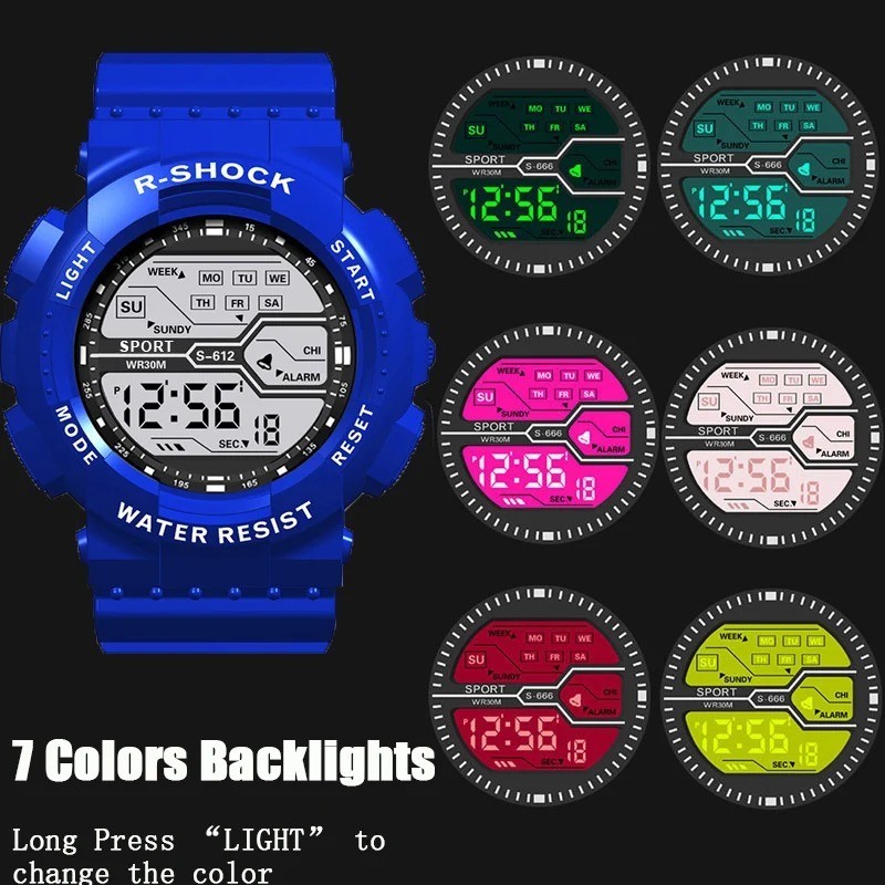 Men’s Digital Sports Watch LED Waterproof Shock Resistant Large Screen Wrist