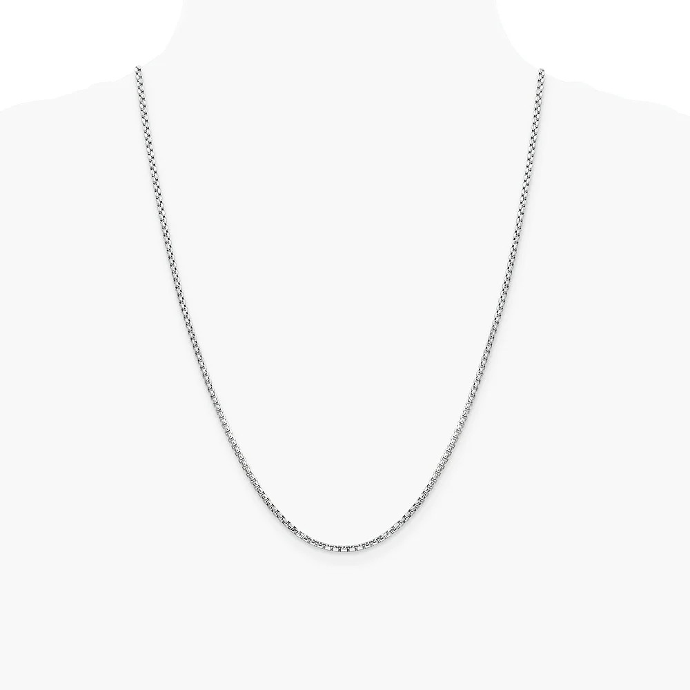 14K White Gold 2.45mm Semi-Solid Round Box Chain Necklace 18″-30″