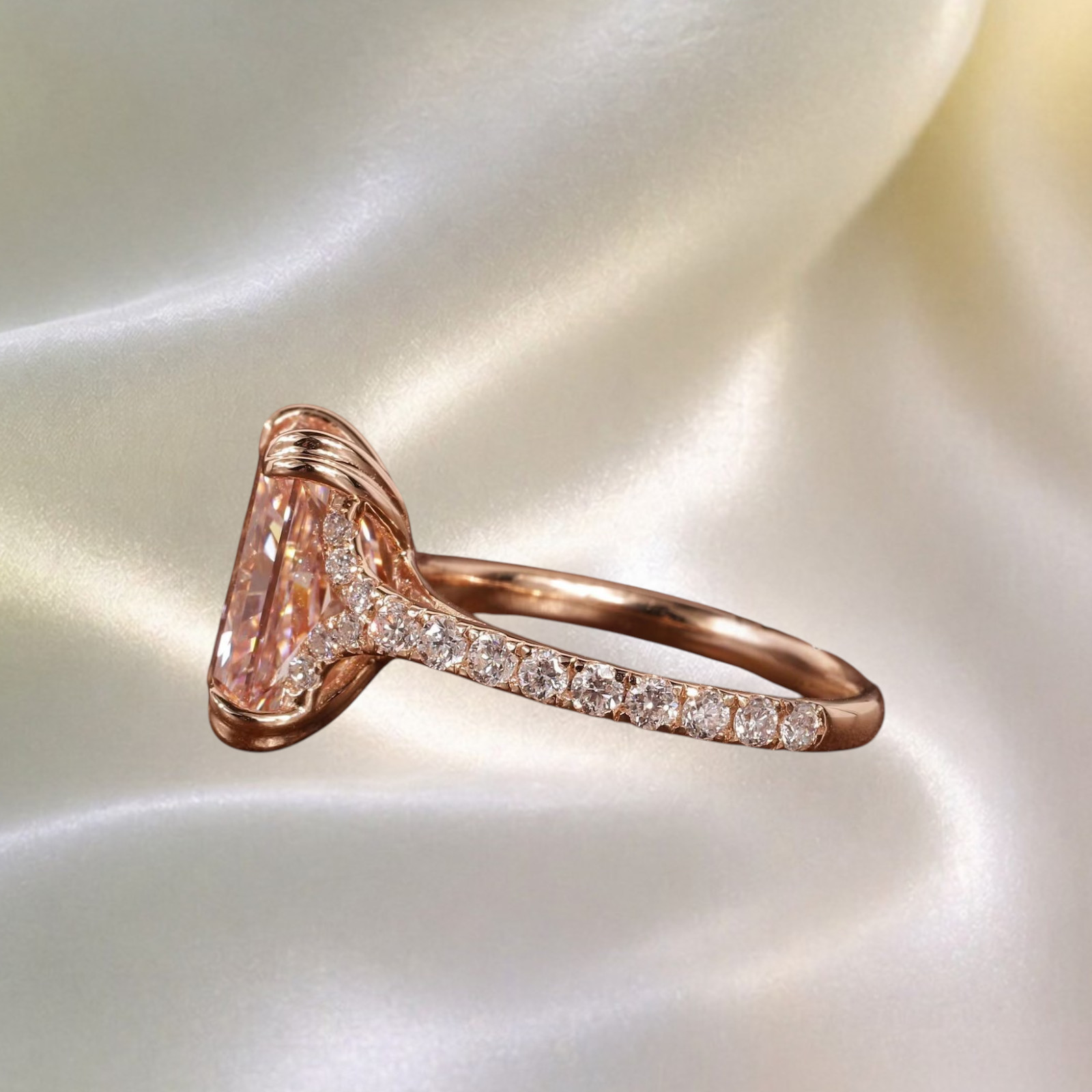 Radiant Cut 3.40 Ct IGI Lab Created Diamond Ring 14k Rose Gold Fancy Vivid Pink