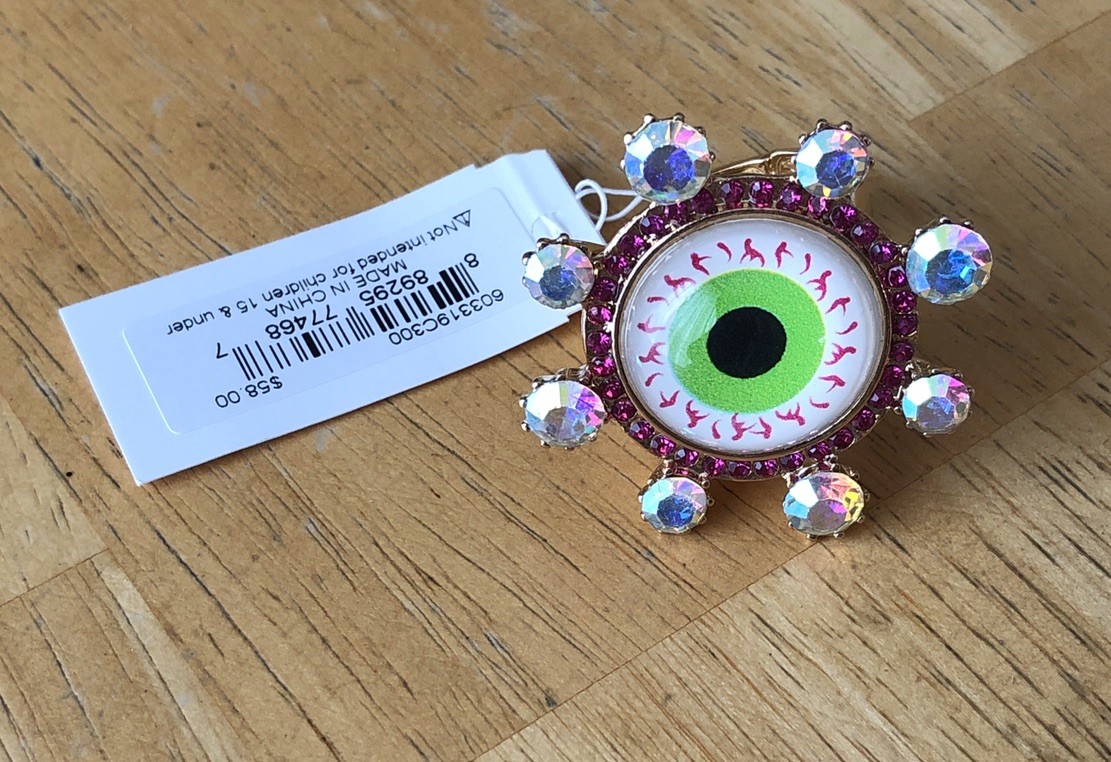 Betsey Johnson Evil Eye Cocktail Stretch Ring Crystal Accents Size 8 NWT