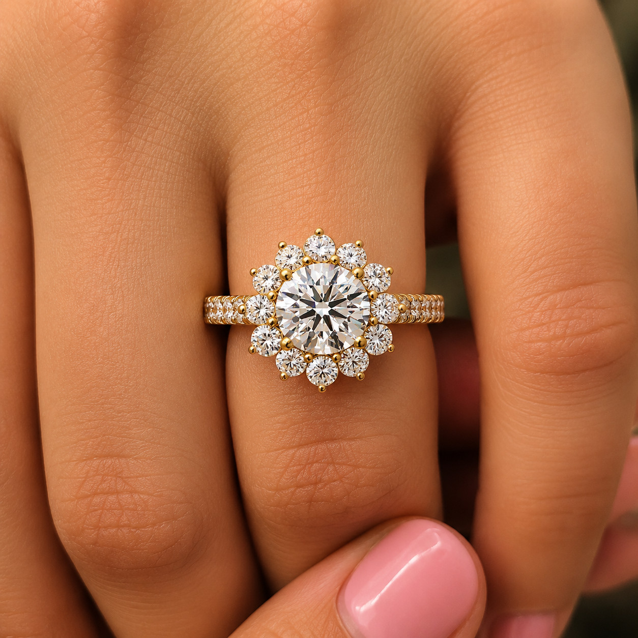 Round Cut Halo Lab Grown Diamond 1.75 CTW Cluster Set Ring 925 Silver DEF VVS VS