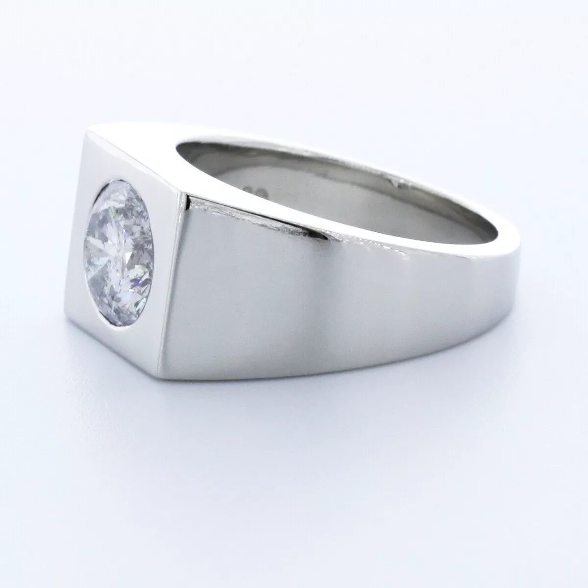Solitaire Mens Ring Platinum Bezel Set 3.38 Carat Round Lab-Grown Diamond F SI2