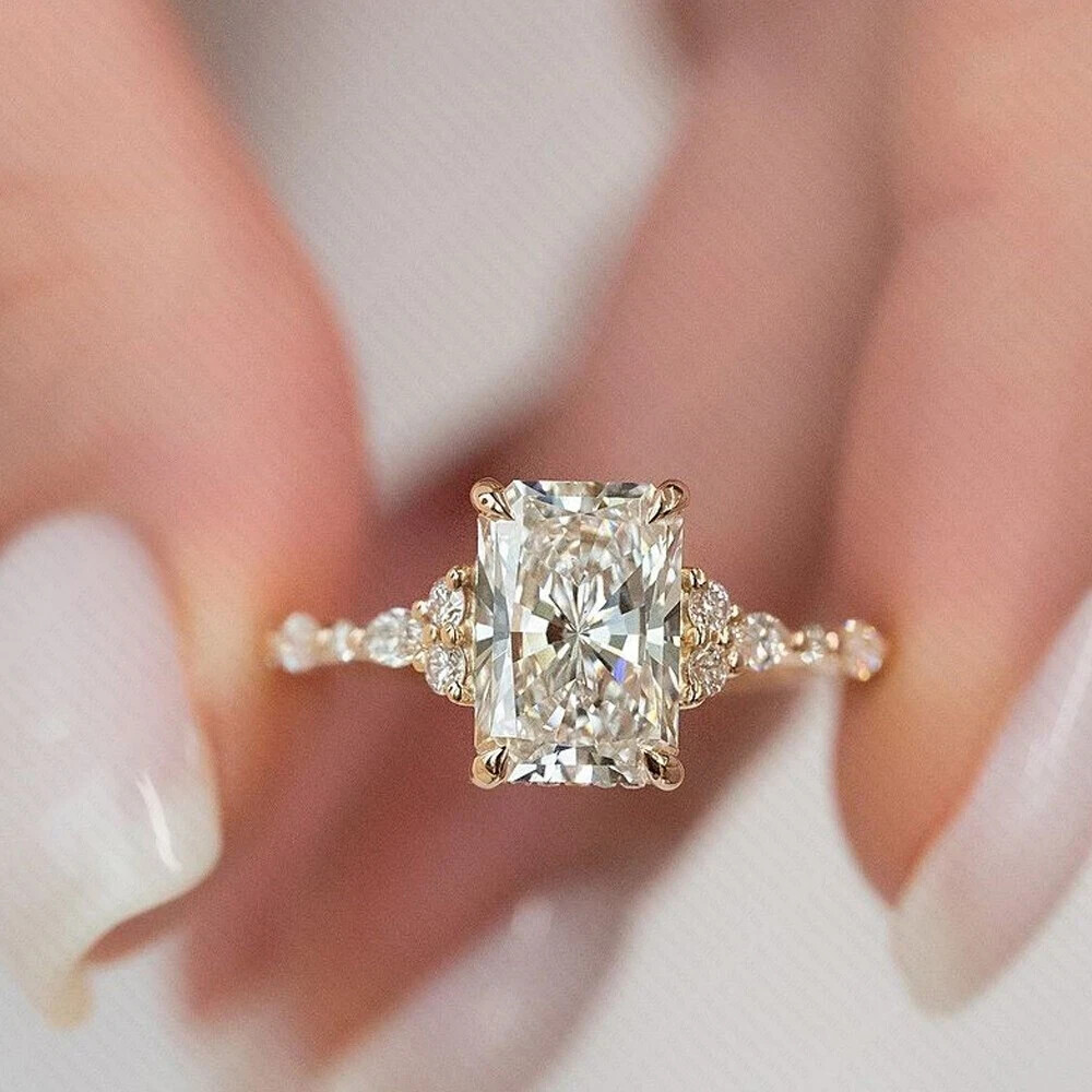 2CT Radiant Cut L.ab Created Diamond Wedding Women’s Ring 14K Yellow Gold Plated