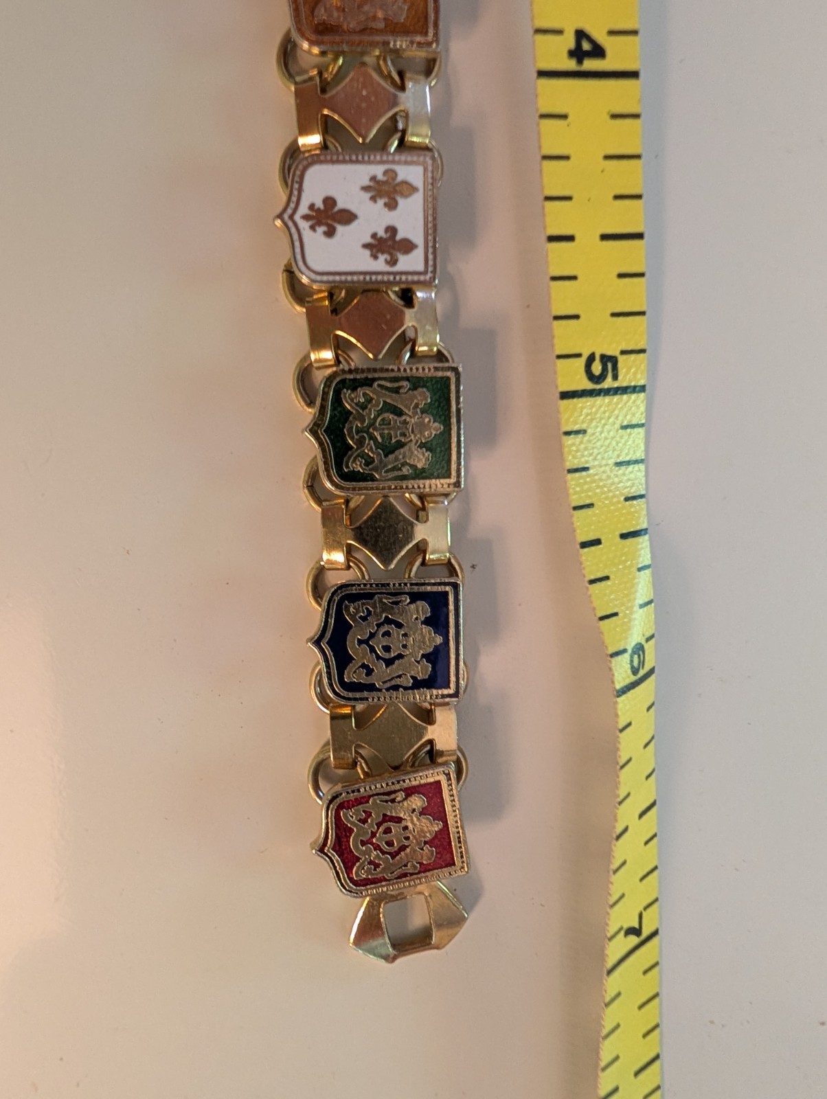 VTG 1960s French Souvenir Bracelet Enameled Fleur De Lis Coat Of Arms Heraldic