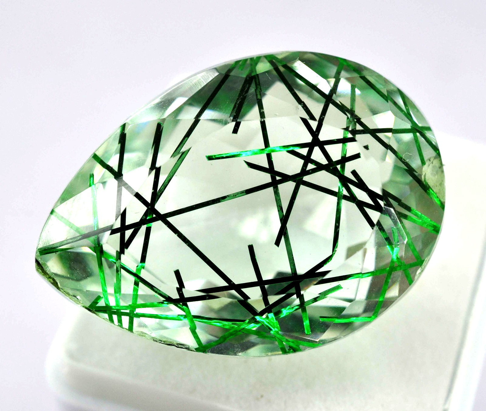 AAA Certified 48.85 Ct Natural Green Rutilated Quartz Pear Loose Gemstone