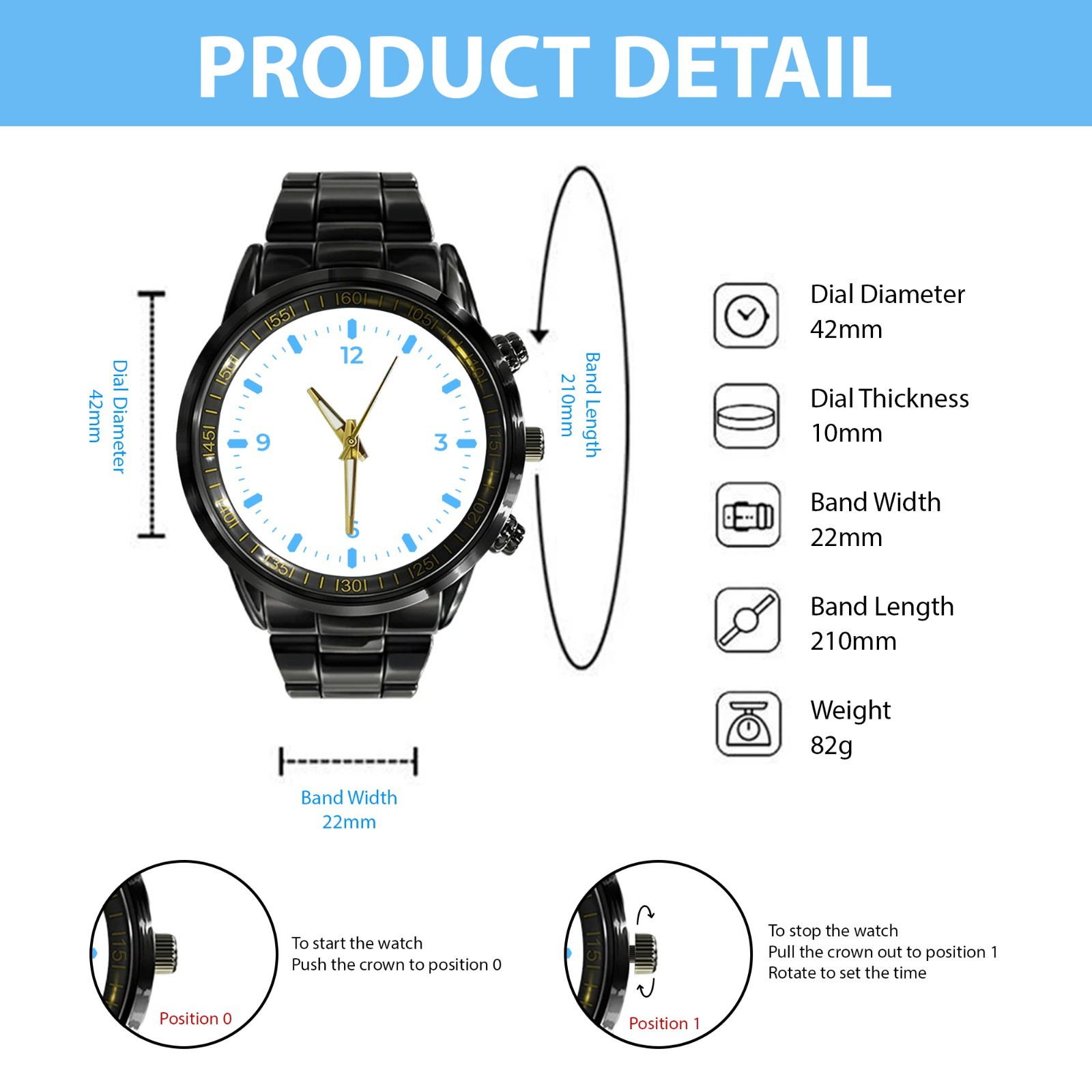 Personalized Boating Nautical Anchor Gear Men Black Stainless Steel Watch Gift