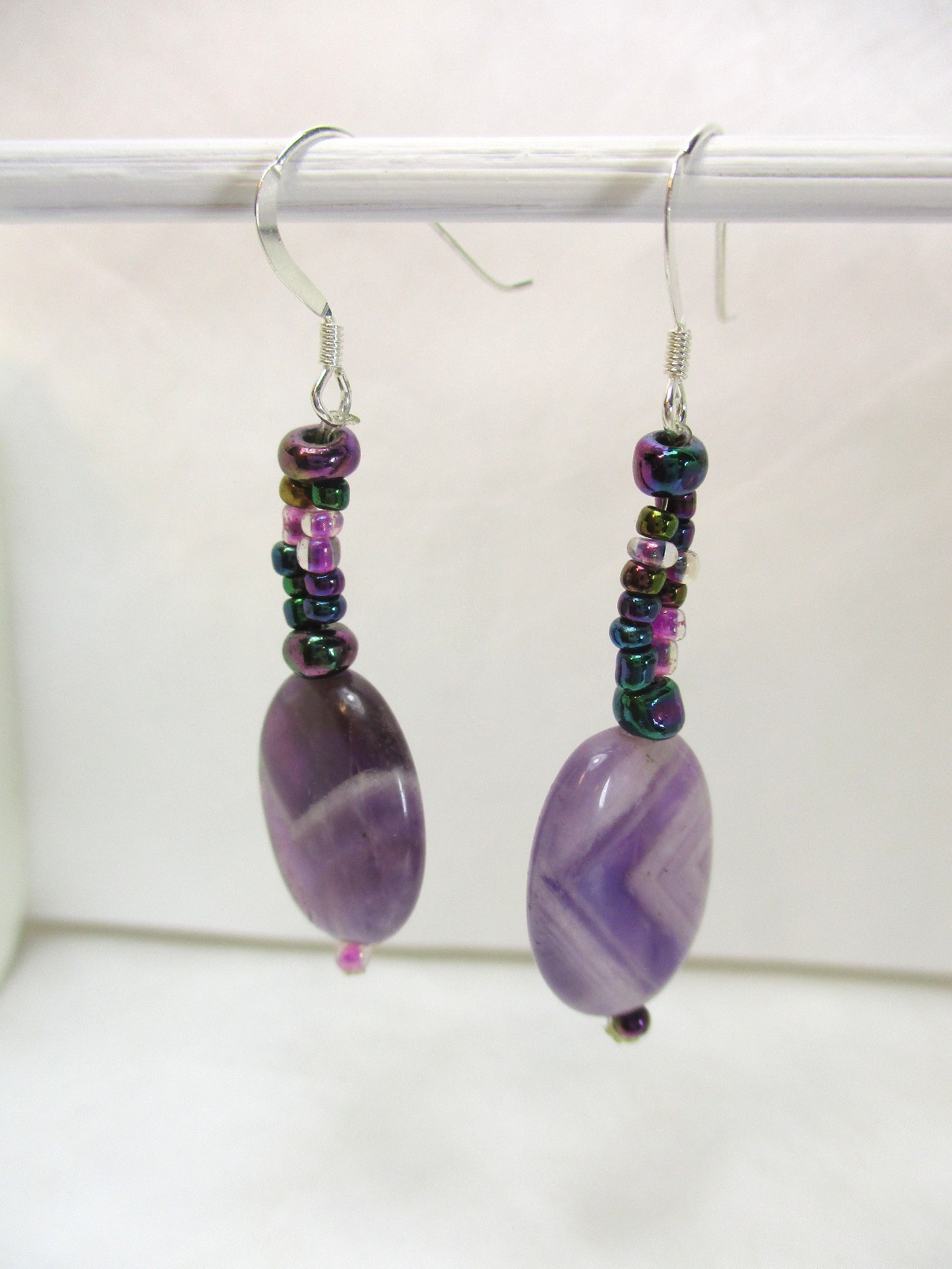 Earrings Amethyst and Seed Beads Sterling Silver Ear Wires Handmade