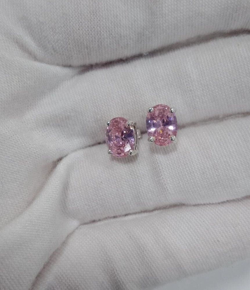8x6mm Oval Simulated Pink Solitaire Women’s Stud Earring 925 Sterling Silver