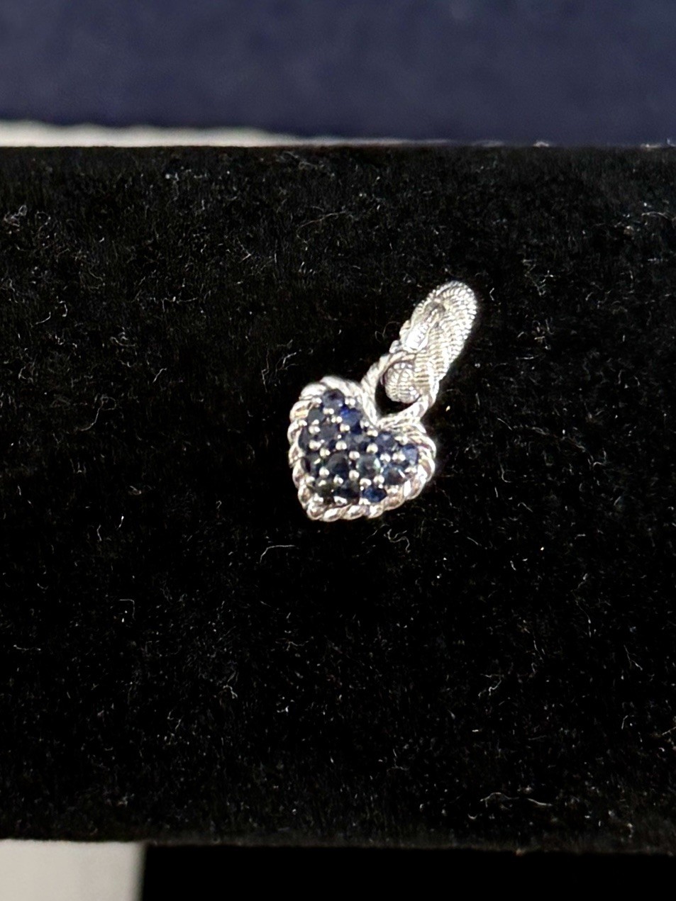 JUDITH RIPKA Sterling Silver Blue Sapphire Heart Cable Twist Oval Link Charm
