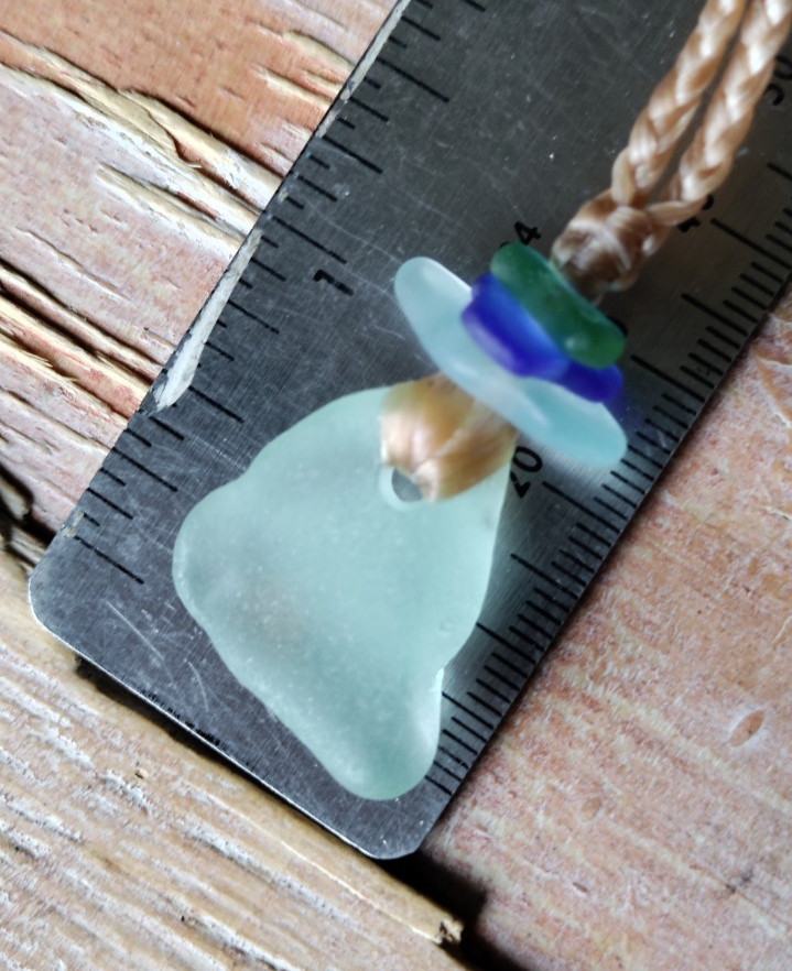 Genuine Sea Glass Necklace Beach Sinew Braid Hawaii Adjustable Multi-color