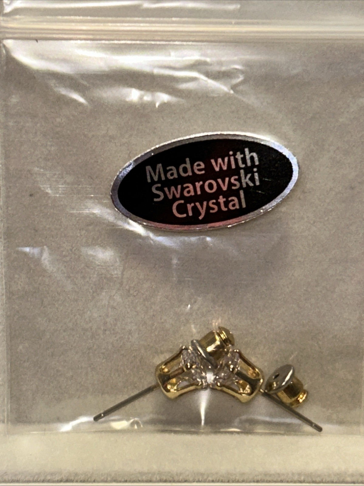 New Clear SWAROVSKI Crystal Stud Pierced Earrings Gold Tone 1/4” Brilliant Gift