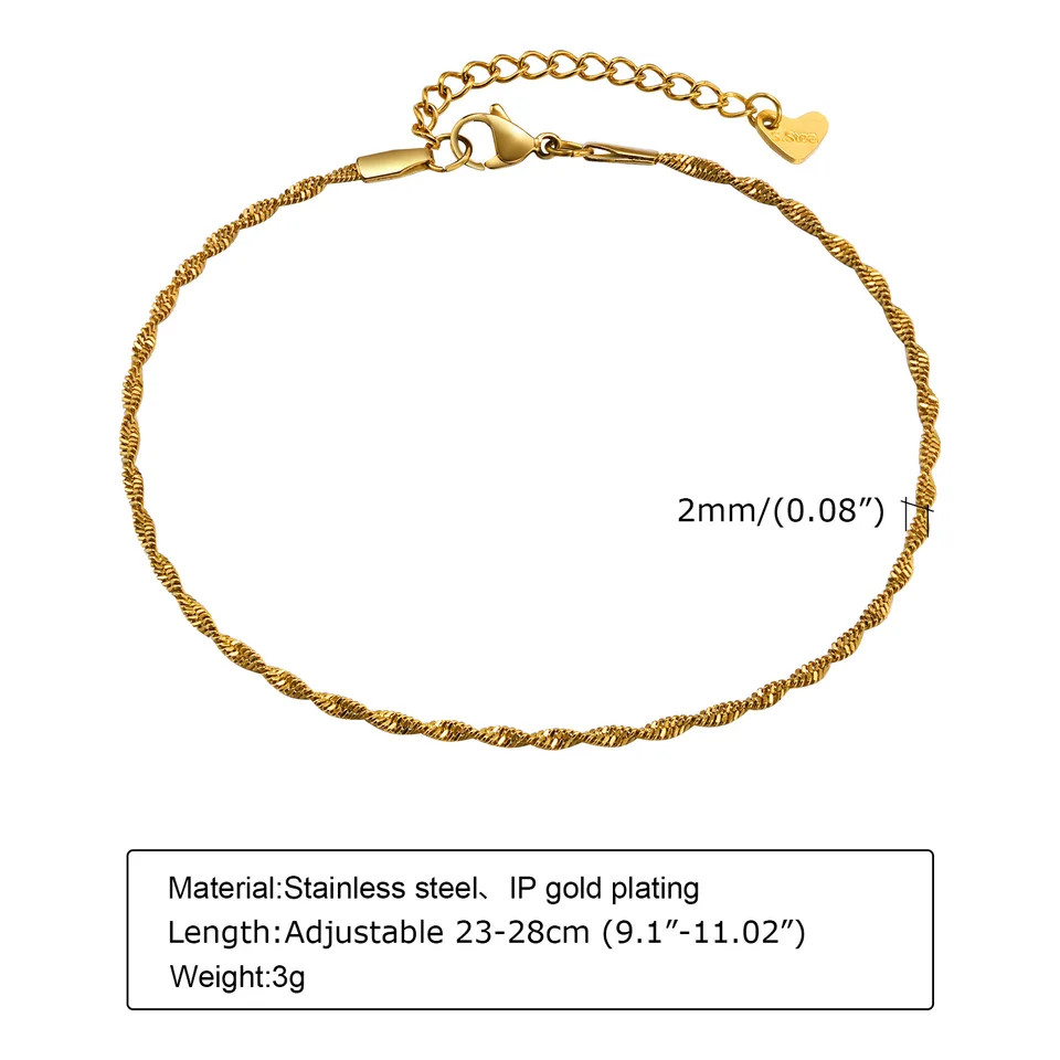 Chain Anklet Stainless Steel Water Wave Adjustable Waterproof Gold Color Jewelry