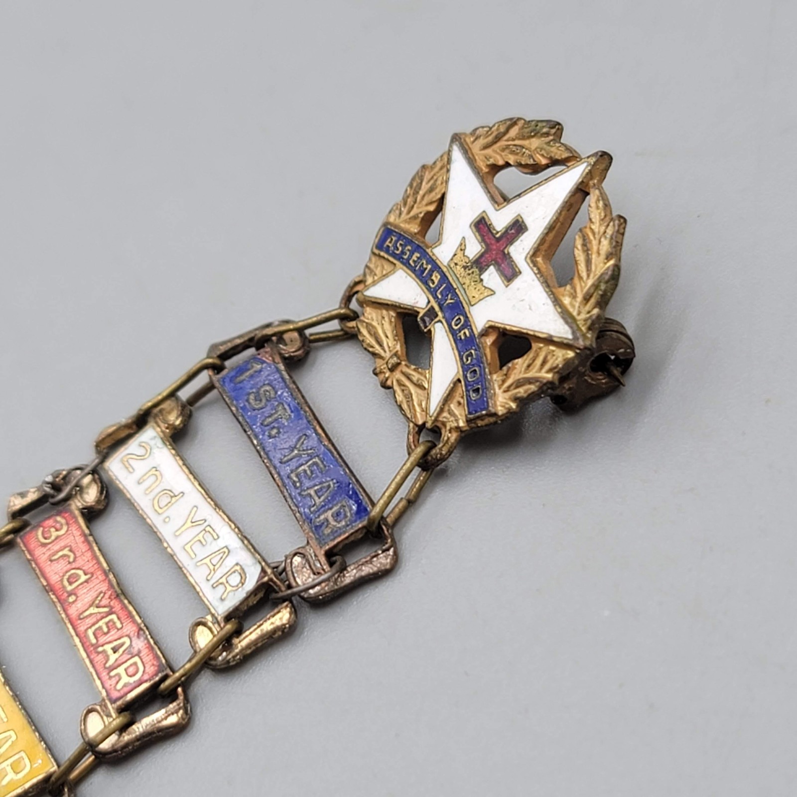 Vintage Assembly Of God 5 Years Enamel Dangle Pin Badge 5