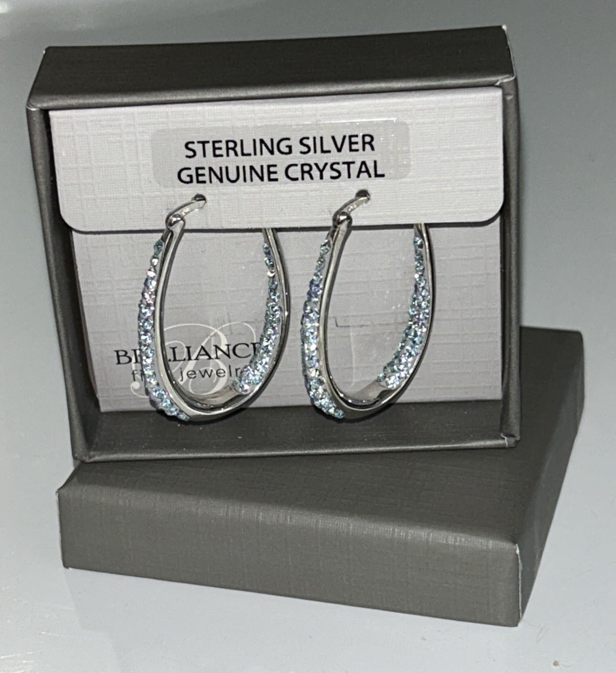 Brilliance Fine Jewelry 925 Sterling Silver Crystal Hoop Earrings NEW IN BOX NIB