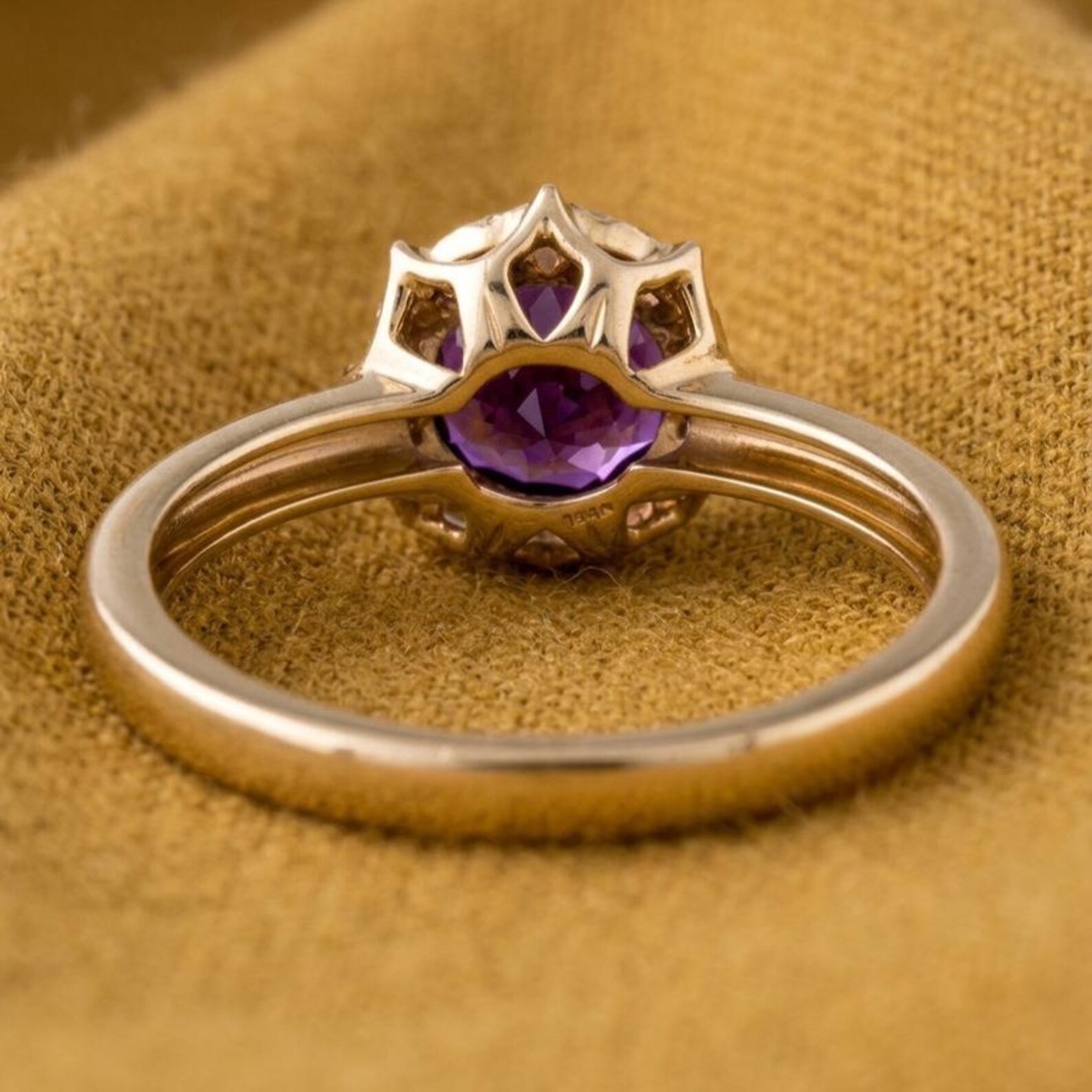Women’s Round Cut Amethyst Halo Ring, 14K Yellow Gold Plated Promise Ring