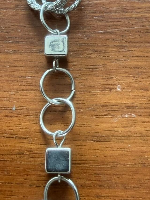 Silver Tone Textured Interlocking Circle Link Necklace 32″ + 3″ Extender