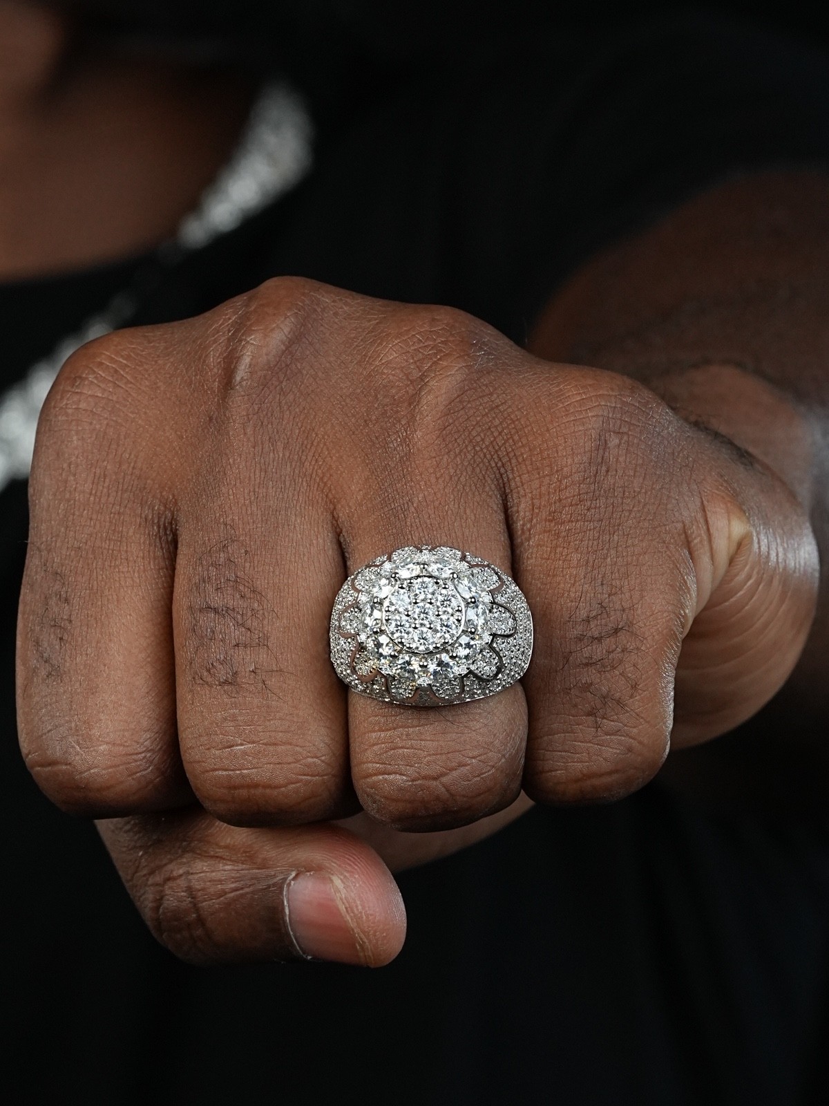 MOISSANITE Rapper Large Stone Dome Iced Hip Hop Ring 925 Silver Bust Down