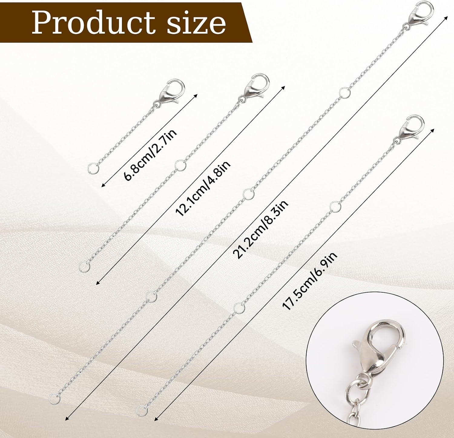 4 Pack Necklace Extender Chain, 4 Size Silver Necklace Extenders, 2/4/6/8 In Cha