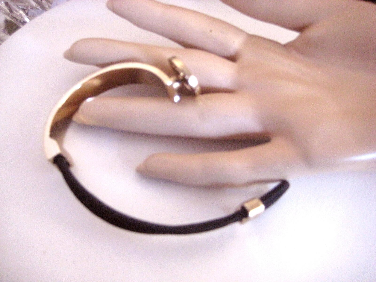 Michael Kors MK Medallion Logo Half Stretch Bracelet Goldtone & Black elastic