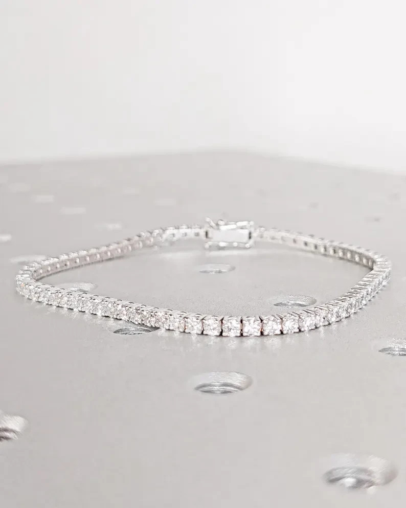 14K White Gold 6.60CT Round Cut GDGL Certified Natural Diamond Tennis Bracelet