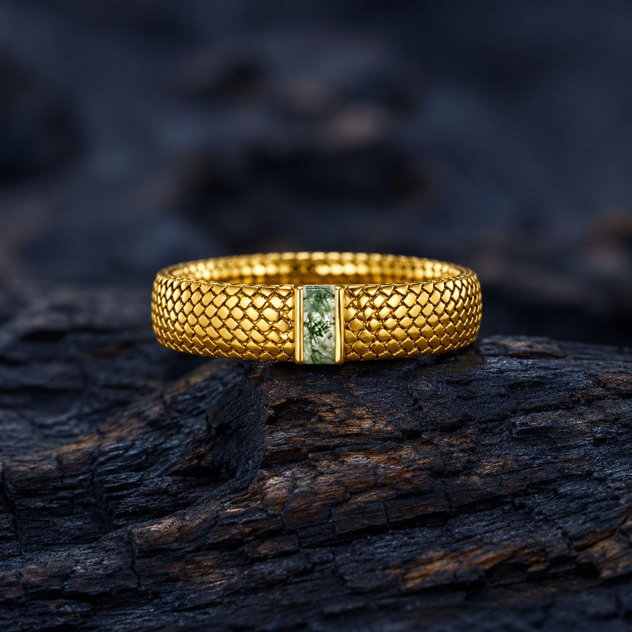 Vintage Moss Agate Promise Wedding Band Ring Mens Womens Band Ring Gift For Him
