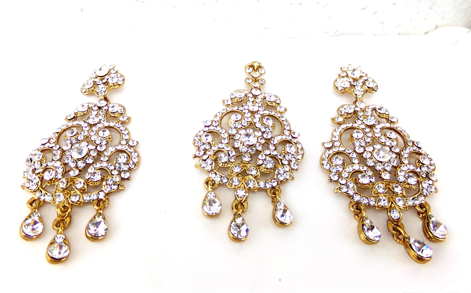 Bollywood Wedding Jewelry Ethnic Gold Tone Indian Kundan Long Earrings Tikka Set