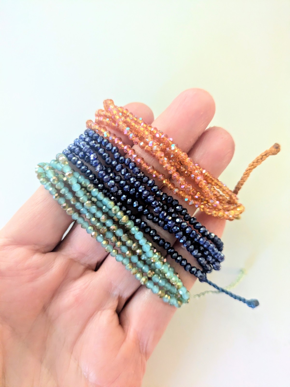 RUSTIC CUFF Beaded Crystal Multi Strand Cord Bracelets Set Of 3