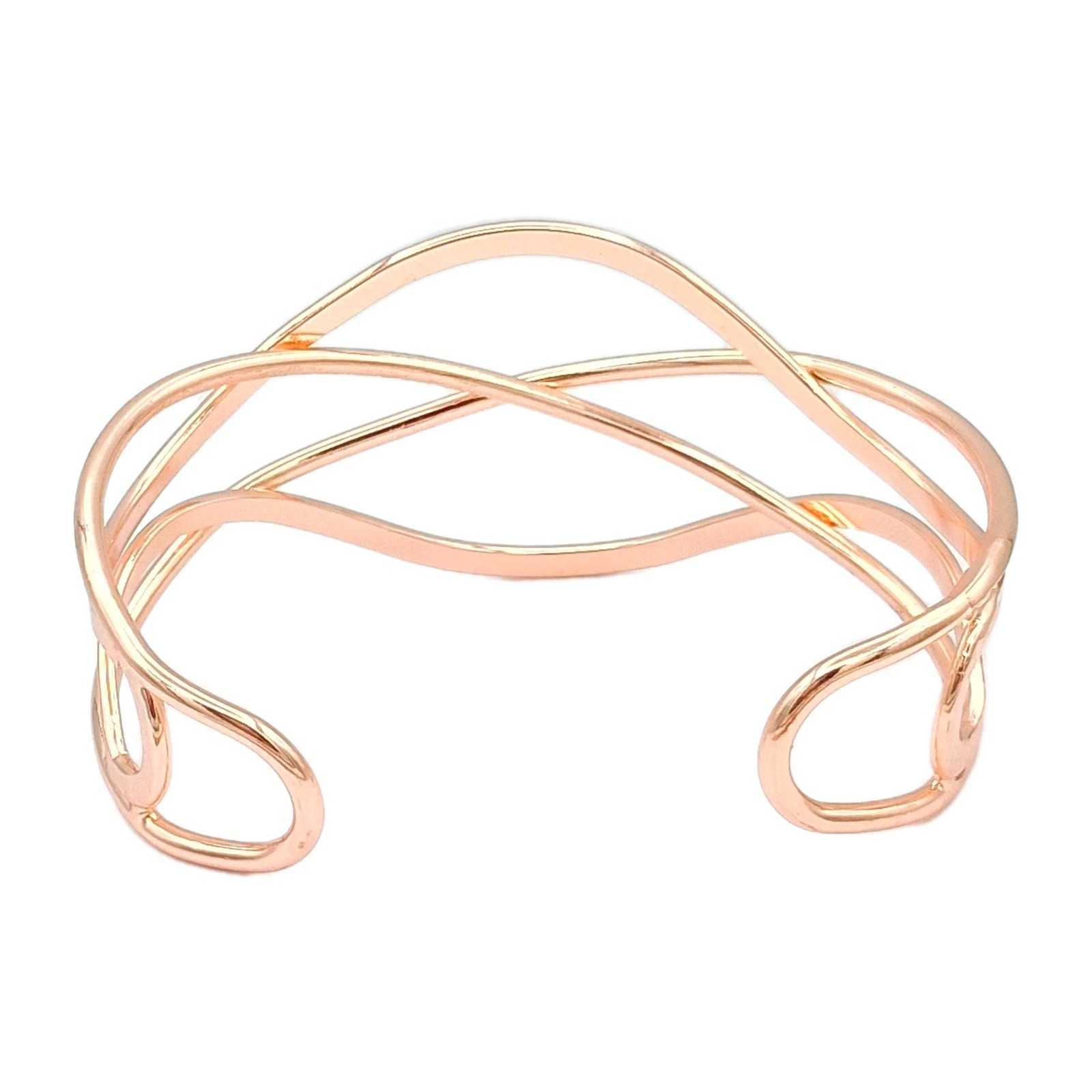 Rose Gold Tone Twisted Wire Openwork Cuff Bracelet 7″ Minimalist Glam