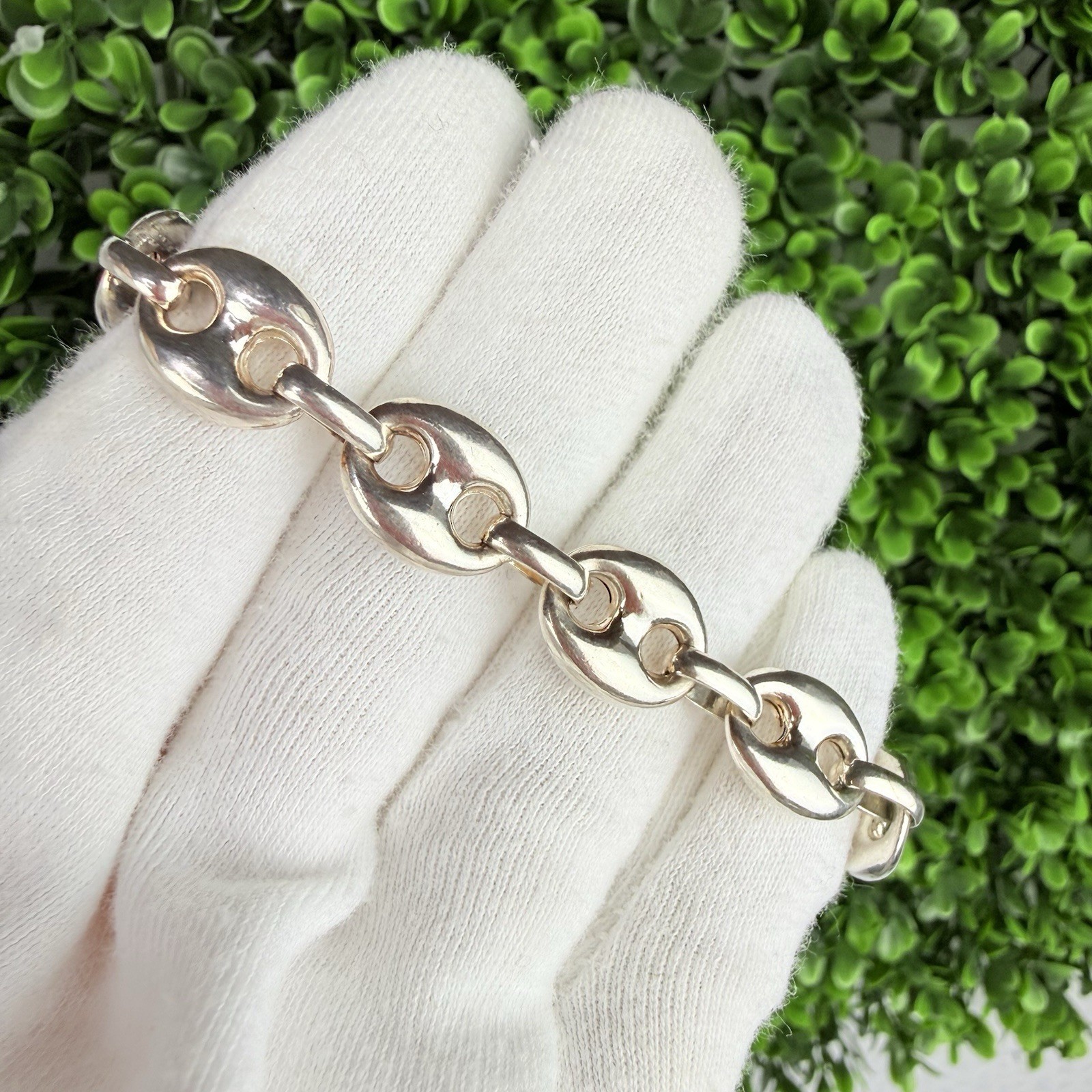 Vintage Sterling Silver 925 GLO Italy Puffy Mariner Anchor Link Chain Bracelet